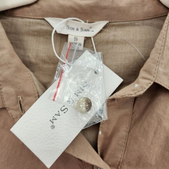 Sim & Sam Womens Size S Camel Cotton Ruched Button Down Midi Long Sleeves Dress - Picture 3 of 4